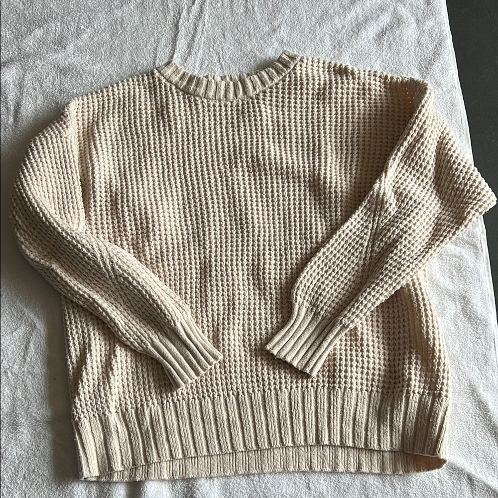 American Eagle Outfitters Cream Ribbed Crew Neck Sweater